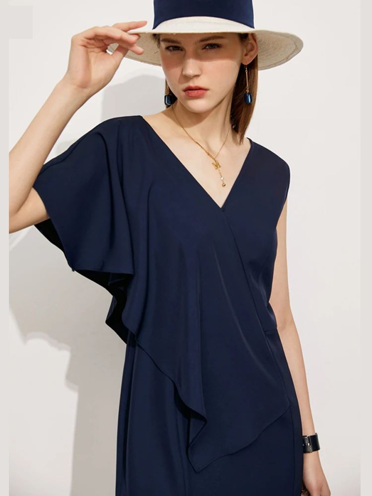 

Amii Minimalism Summer New Temperament Women's Dress Fashion Vneck Butterfly Sleeve Slim FIt Women's Party Dress 12180042