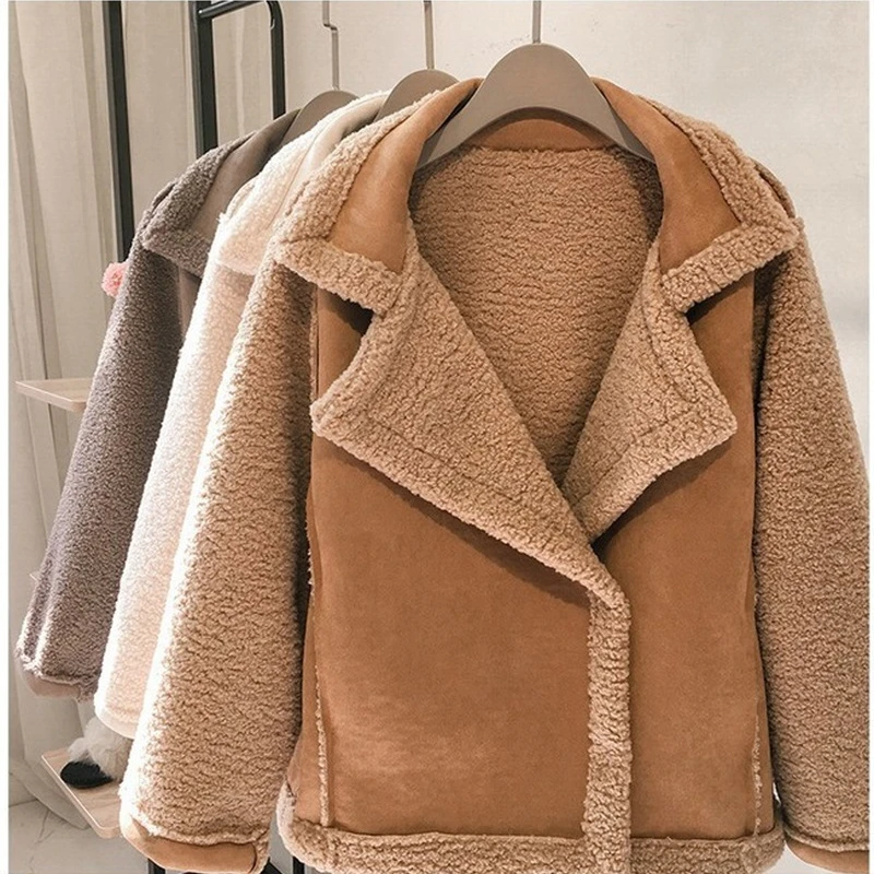 2021 Women's Autumn Winter Lamb Wool Sheepskin Coat Fur One-piece Thickened Jacket Women's Casual Warm Coat Oversized S ~ 4XL