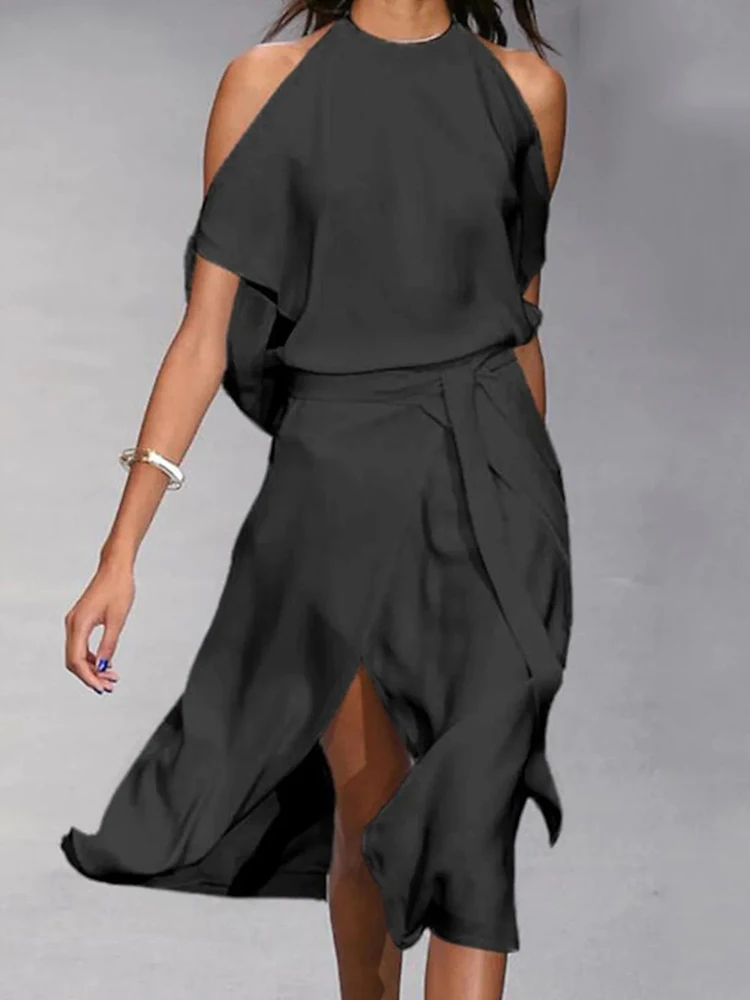 Женское платье с коротким рукавом однотонное Повседневное открытыми плечами и