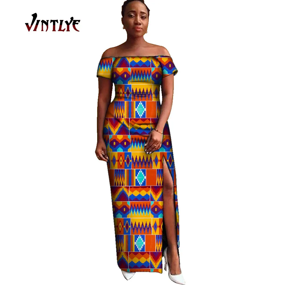 Fashion Robe Africaine Femme Dashiki African Print Split Dresses Strapless Lady Party Wedding Dress Sexy African Clothing WY956