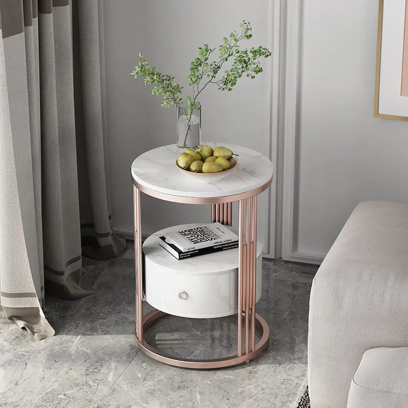 

Nordic Style Marble Edge A Few Light Luxury Round Double-layer Rock Corner A Few Modern Style Simple Bedroom Bedside Table