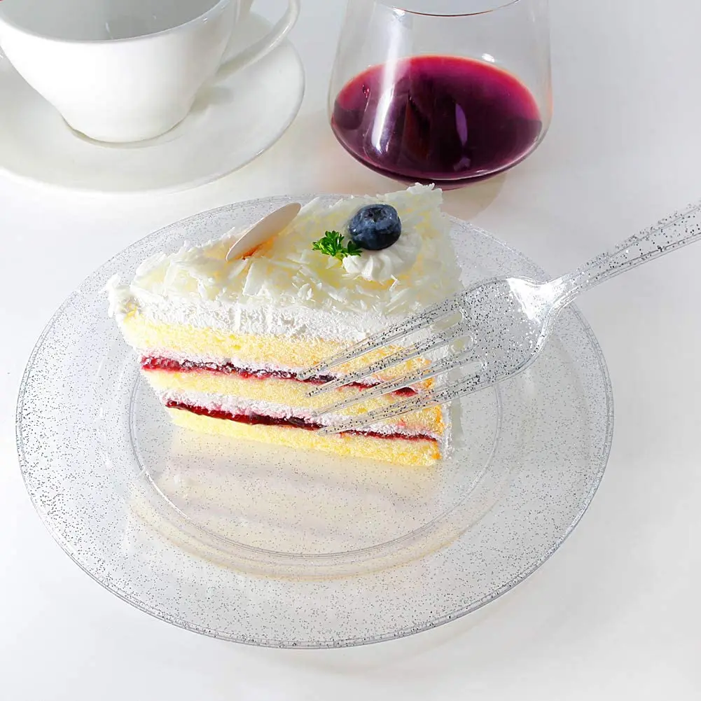 Серебряные пластиковые тарелки-одноразовые серебряные блестящие тарелки