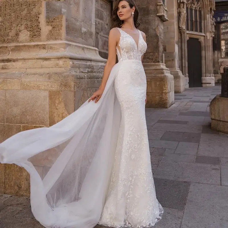 

Mermaid Detailed Wedding Dress 2023 Robe Elegant Dresses for Women Bride Suitable Request Weddding Brides Party Evening Women's