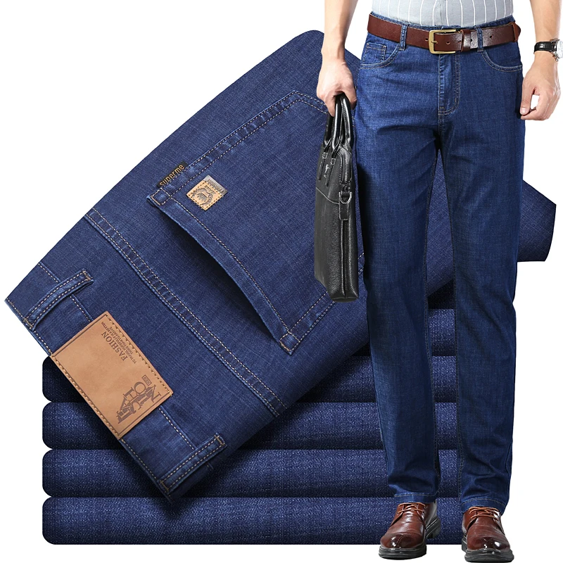 

Новинка весна-лето 2023, мужские классические джинсы, деловые повседневные свободные прямые Стрейчевые брюки из денима, мужские Брендовые брюки высокого качества