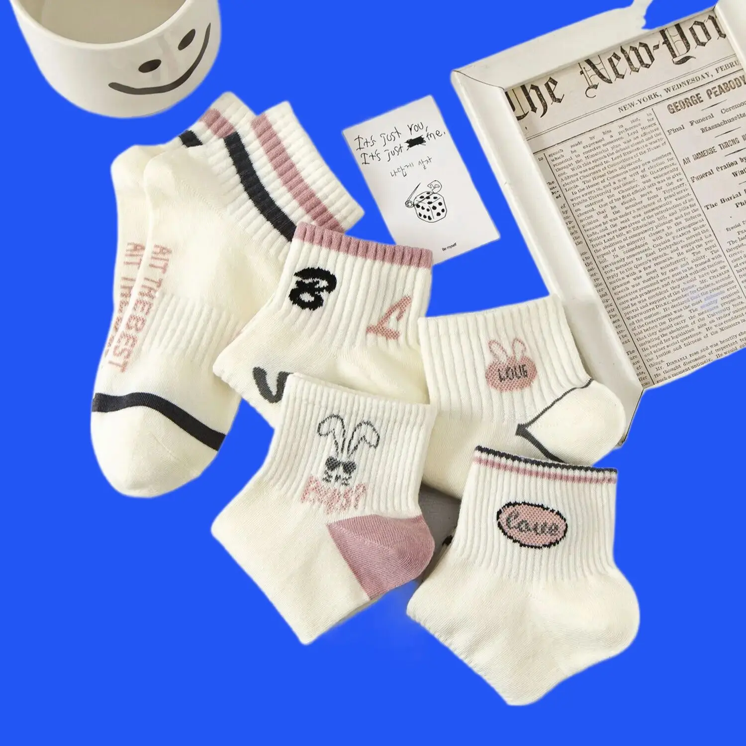 5/10 пар женские спортивные носки розовые модные розовый кролик хлопковые с