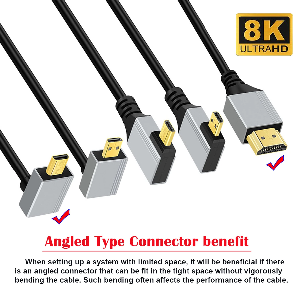 Ультратонкий HDTV-кабель Mini HDMI 2.1 под углом 90 градусов Hyper Super Гибкий тонкий шнур 8K 4K Type-A к Type-C для камеры HDTV (art.: 3920cedbeca9c) - 3920cedbeca9c
