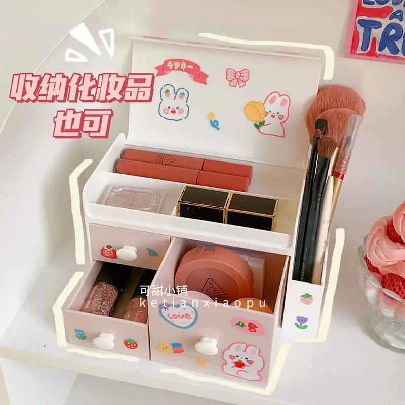 

Creative Flip Cover Desk Organizer Storage Holder Desktop Pencil Pen Holders Badge Box Stationery Office School Student Supplies