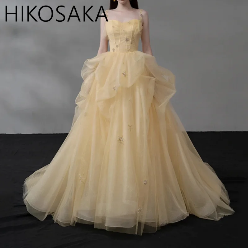 

Elegant Spaghetti Strap Tulle Long Evening Dress Ball Gown Quinceanera Dresses Backless Birthday Prom Gowns 2023 New Summer