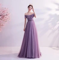 dark purple evening dresses off the shoulder boat neck slim princess bridesmaid banquet party prom performance dance ball gowns