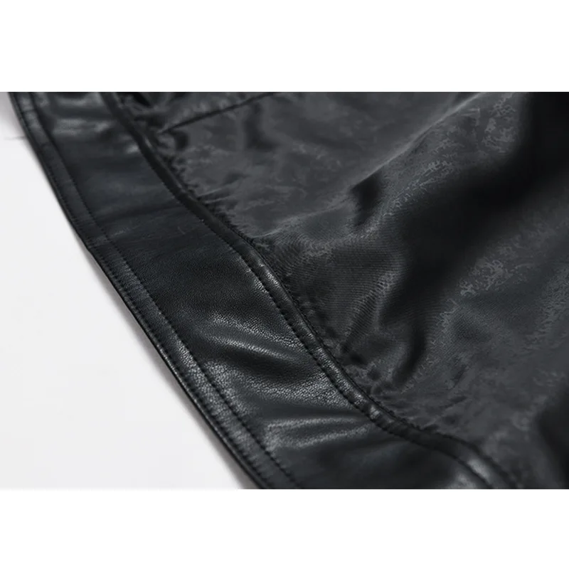 2023 Spring and autumn new leather coat women's motorcycle suit medium length retro loose black PU leather top