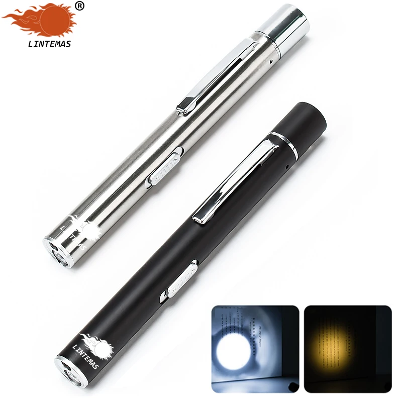 

Mini LED Flashlight USB Rechargeable White+Warm White Light Medical Nursing Handy Pen Light With Stainless Steel Clip Flashlight
