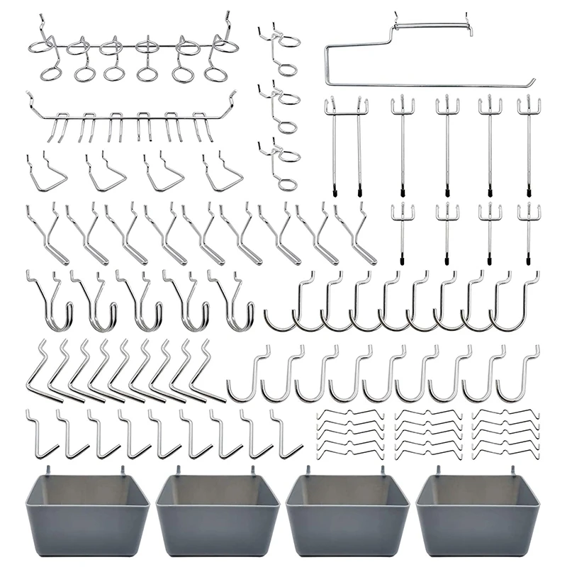 

120Pcs16 Different Types Of Pegboard Hooks Include Plastic Bins, Pegboard Bins, Organizer, For Garage
