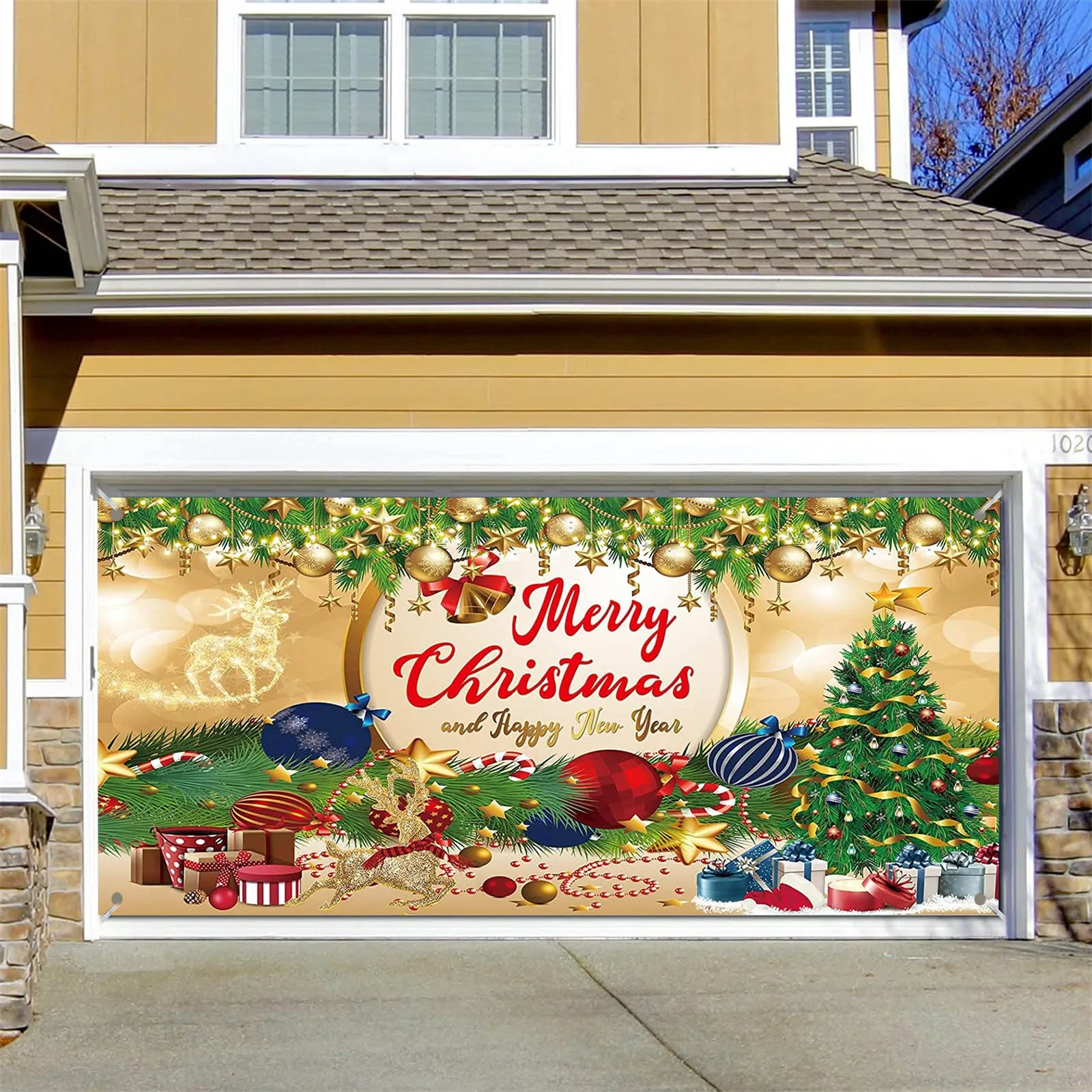 

7x16FT Merry Christmas Holiday Banner Garage Door Cover Mural Winter Snowman Santa Outdoor Large Door Cover Decoration Indoor