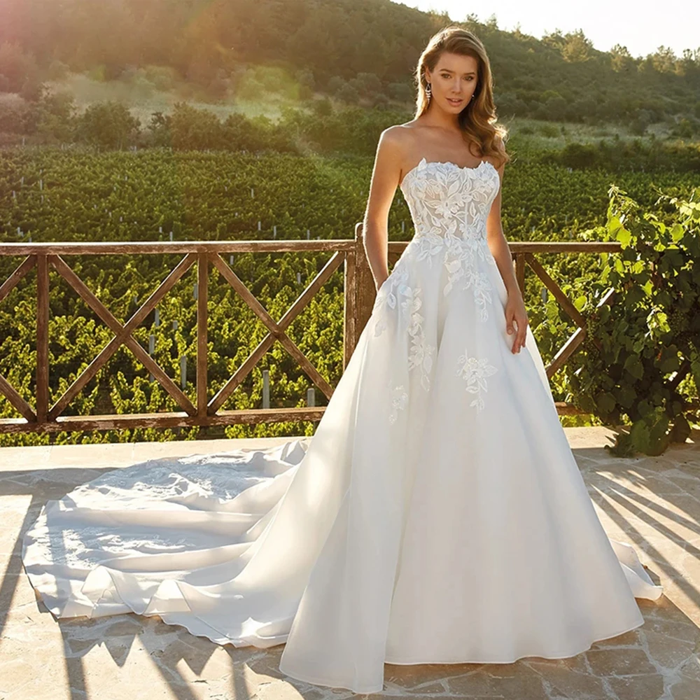 

Bohemian Wedding Dresses Sexy Sleeveless Off Shoulder Lace Applique Bridal Gowns A-Line Tulle Formal Beach Party свадебное плать