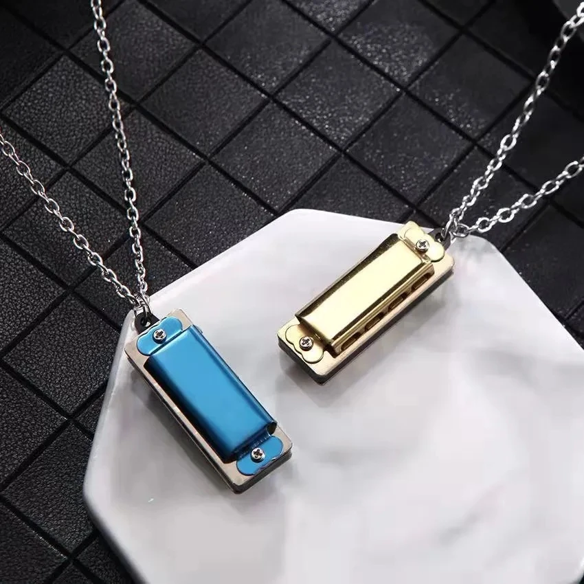 

High quality harmonica necklace metal mini harmonica personality literary retro couple necklace four-hole octave harmonica