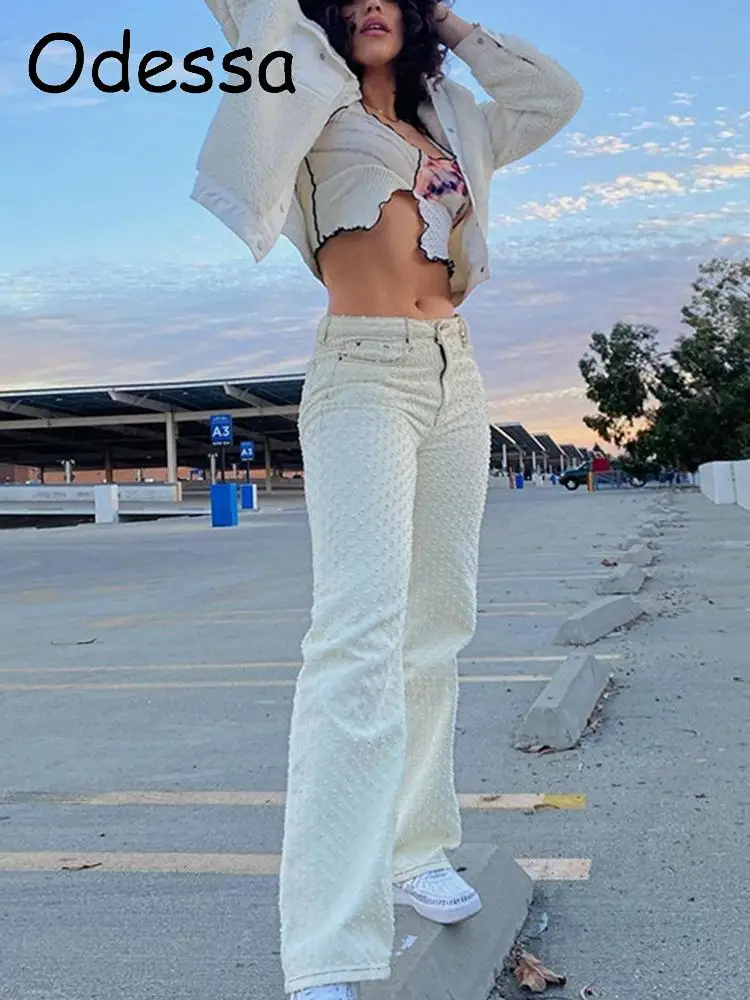 

Женские ажурные джинсы в клетку, с завышенной талией, на пуговицах