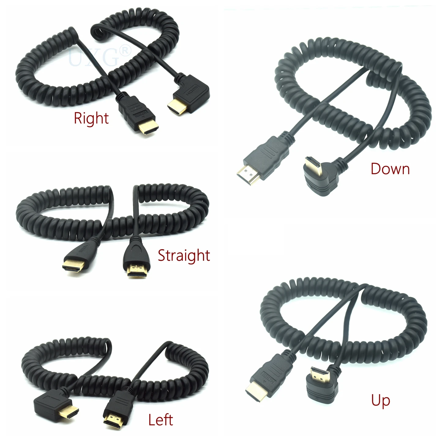 90 Degree Angled Elastic Coiled Spring HDTV Cable Male To Male V1.4 1080P 3D Pure Copper HDTV-compatible Cable 50cm 200cm