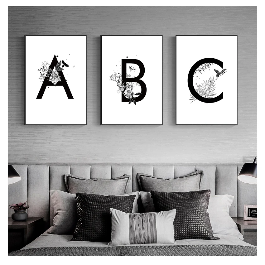 

Абстрактные скандинавские постеры с буквами и цветами и принтами, черные и белые настенные картины для гостиной, настенная Картина на холсте, 26 дюймов, английский язык