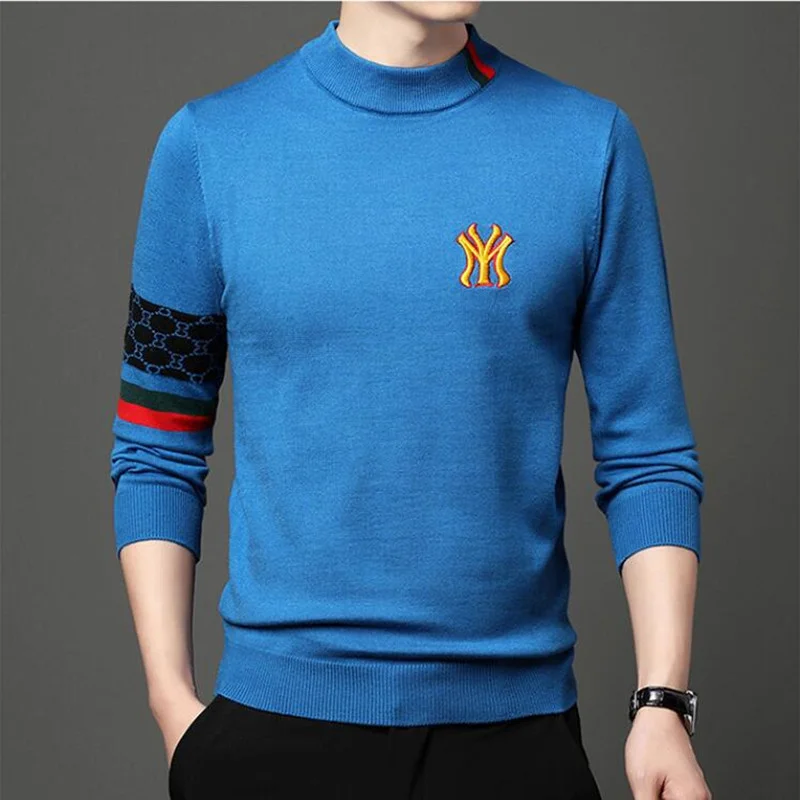 

Top Grade New Autum Winter Designer Fashion Brand Luxury Knit Half Turtleneck Men Warm Woolen Sweater Casual Mens Clothing