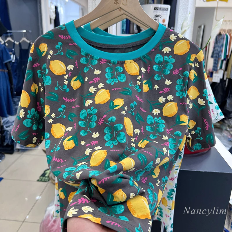 

2022 Printed Short-Sleeved T-shirt for Women Summer New Chic Floral Tee Top Ladies Street Casual All-Match T