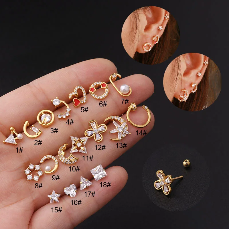 1Piece Zircon Heart Triangle Stud Earrings for Women 2021 Trend Fashion Jewelry Ear cuff 20G Stainless Steel Piercing Earrings