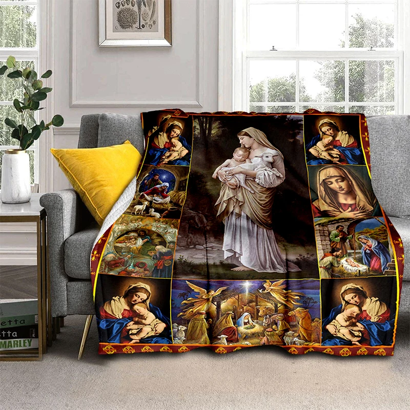Одеяло с Иисусом Дева Мария Фланелевое покрывало супермягкое флисовое для