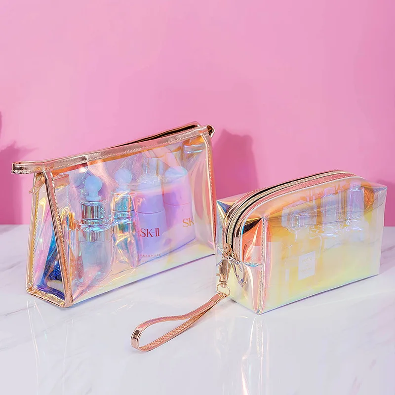 

Transparent Laser Cosmetic Bag Advanced Portable Storage Bag Multi-functional Washing Bag Zipper Makeup Organizer Wholesale
