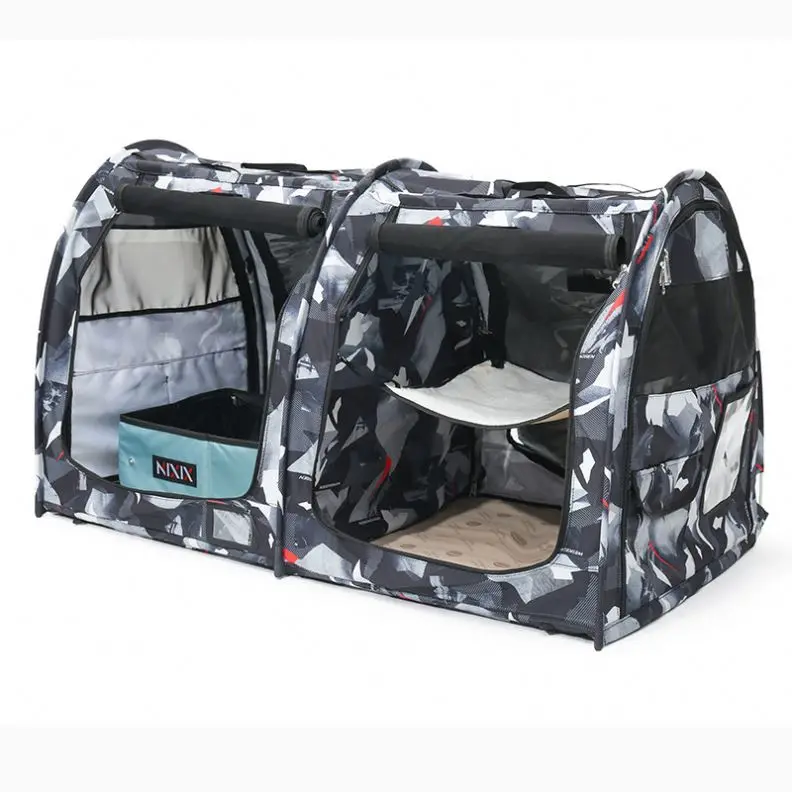 

Portable Soft Sided Car Seat Belt Pet Cat Carrier tent with Divider Two Compartments Soft Cushions And Hammock