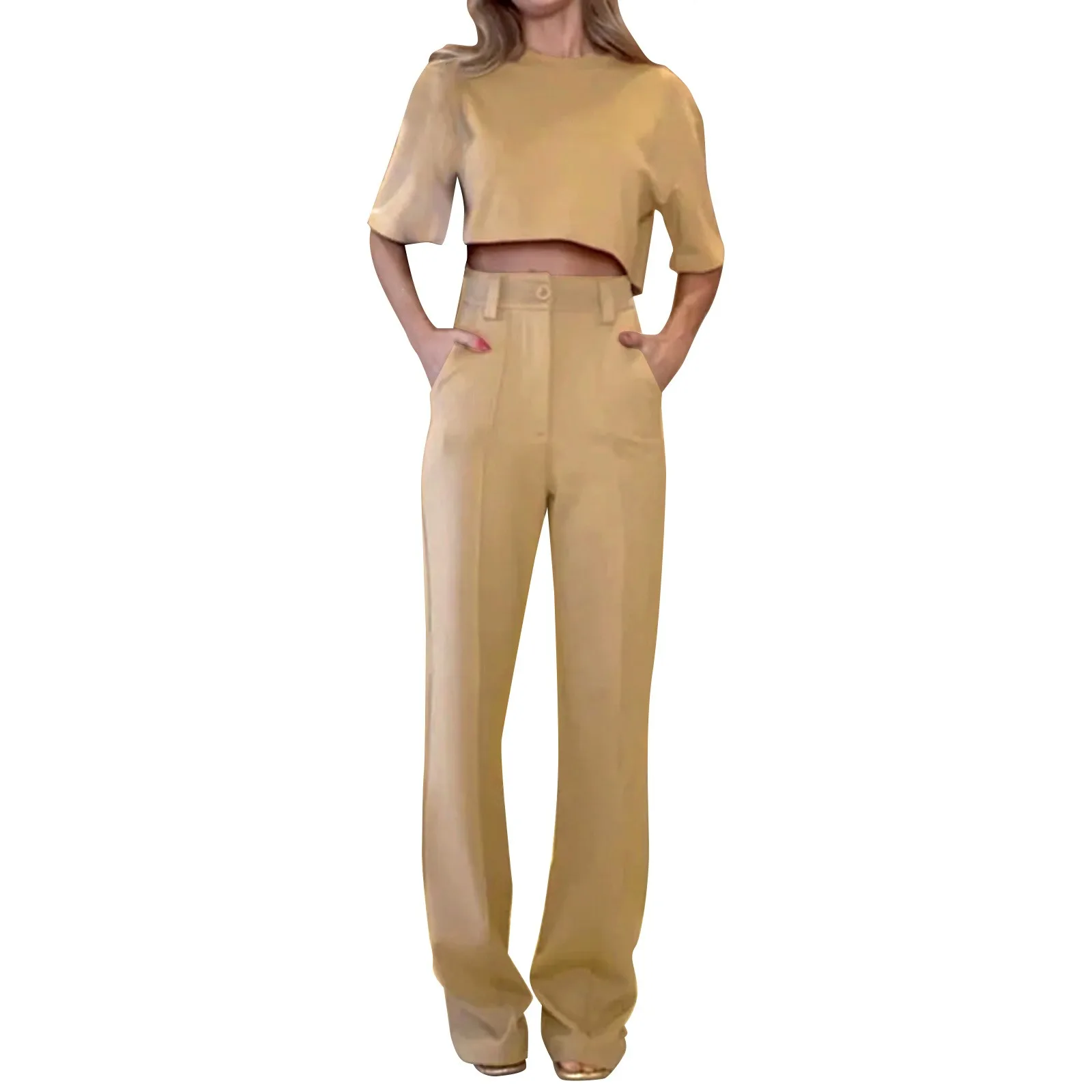 

Женский брючный костюм, Повседневная футболка с коротким рукавом и шорты с карманами