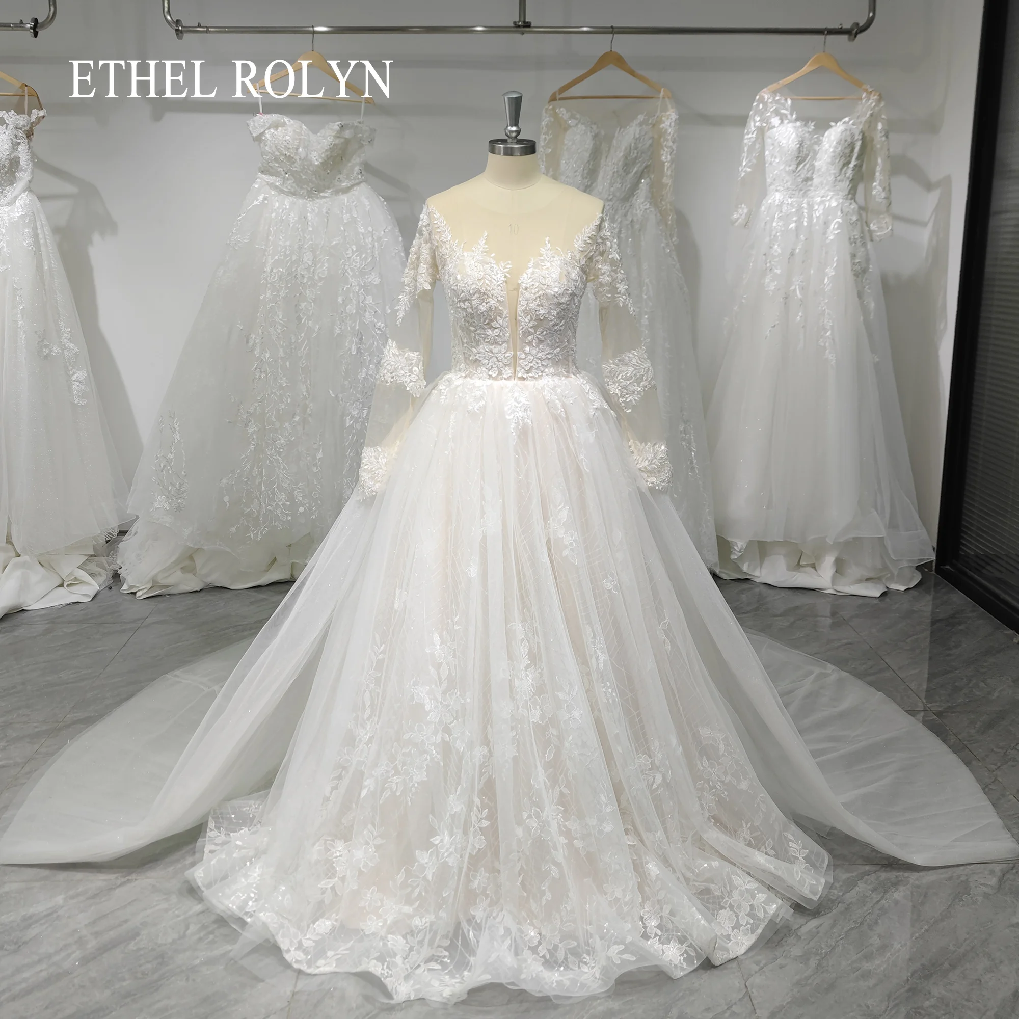 

ETHEL ROLYN 2 IN 1 A-LINE Long Sleeve Wedding Dress 2024 Applique Beading Detachable Train Wedding Gown Fairy Vestidos De Novia