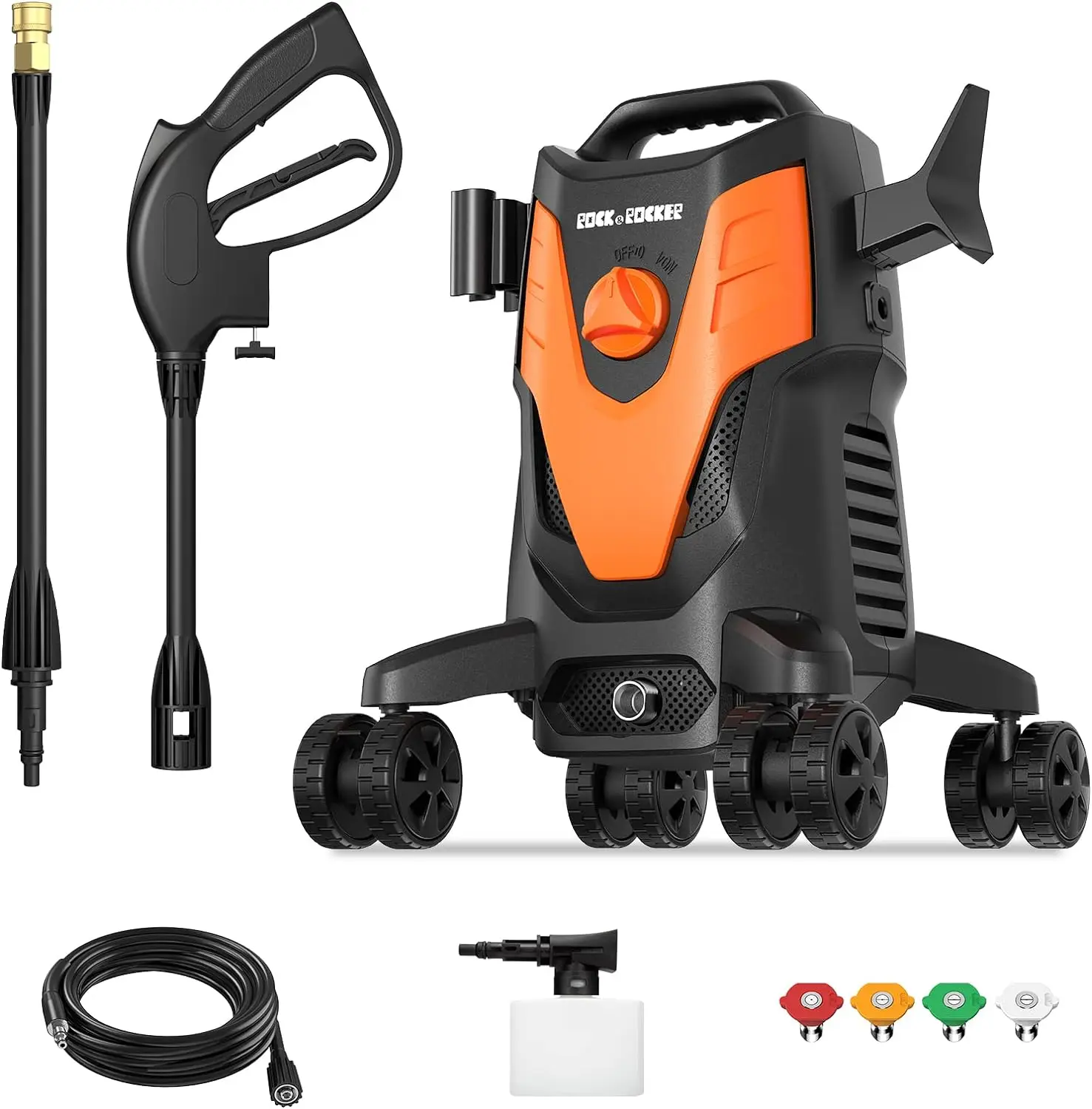 

Model) Rock&Rocker Powerful Pressure Washer, 1950PSI Max 1.58 GPM Power Washer with Hose Hook, 4 Quick Connect Nozzles, Soa
