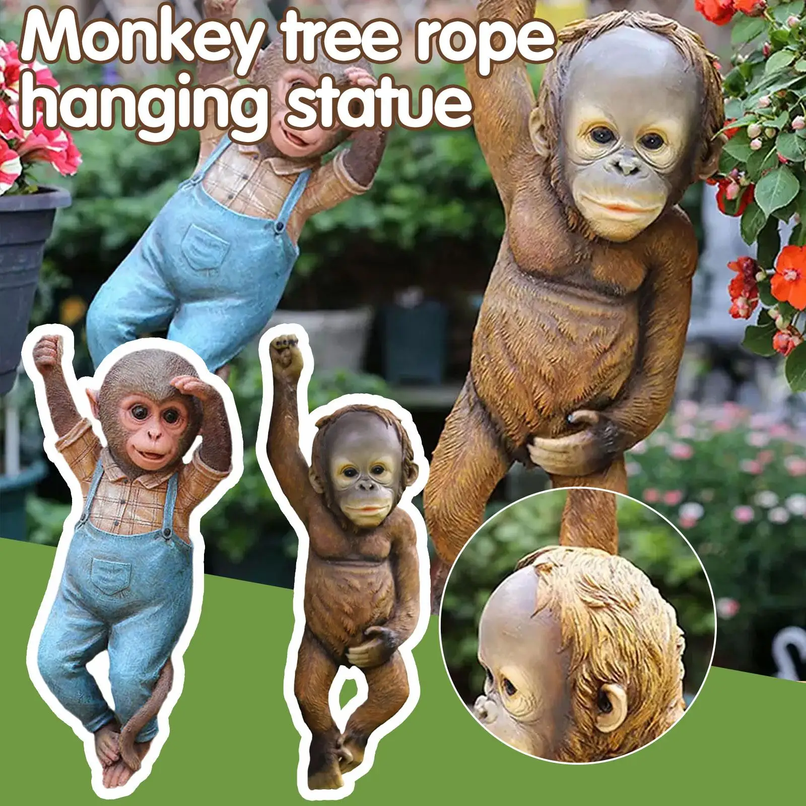 

Outdoor Garden Decoration Monkey Tree Rope Hanging Statue Creative Simulation Animal Sculpture Resin Little Monkey Pastoral Deco