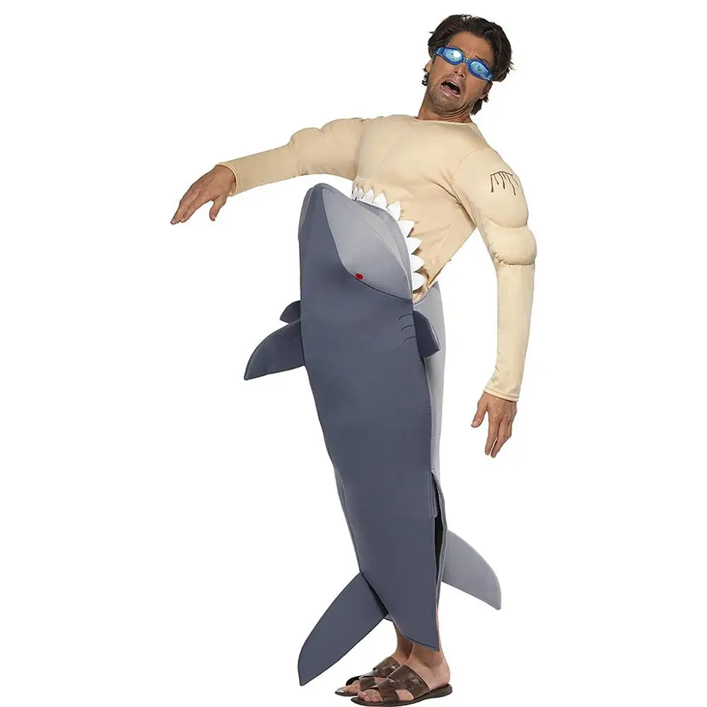 

Adult Scary Shark Muscle Costume Men's Halloween Animals Cosplay Outfits Carnival Easter Purim Fancy Dress