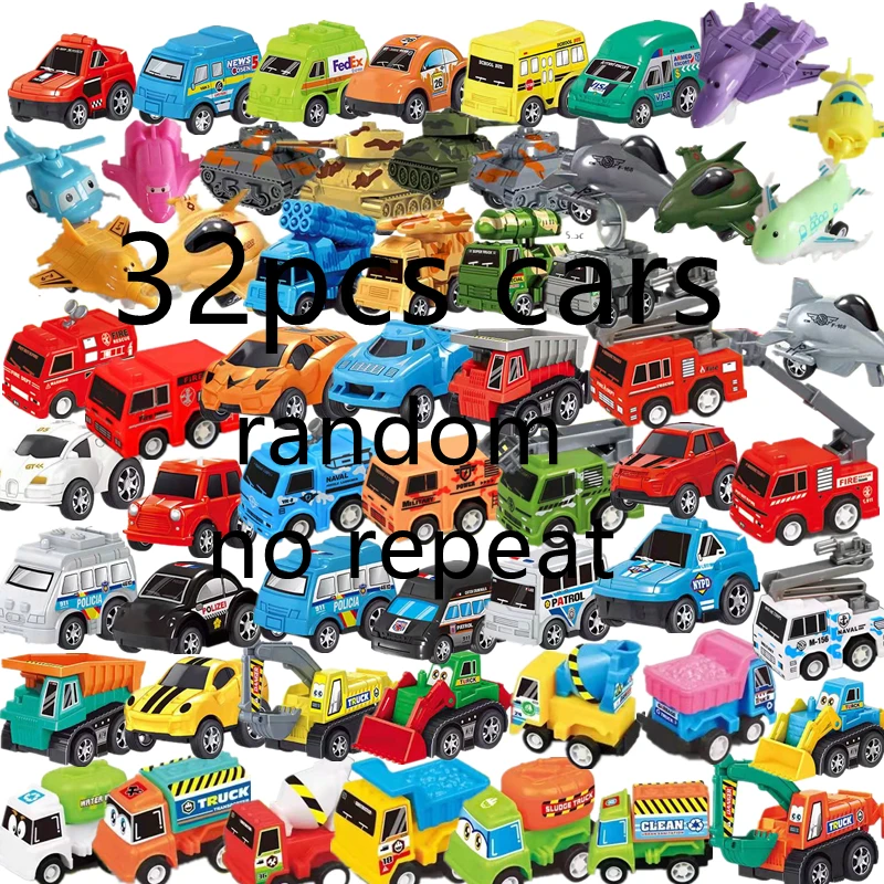 

32PCS Children's Plastic Toys Cars 5-7cm Cute Style Random Not Repeat Value Pack Tank Transporter Fire Truck Racing Gift for Kid