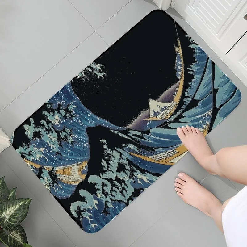 

Carpet Washable Kitchen Flannel Living Room Rug Floor Hallway Mats Art Wave Sea Kanagawa Mat bedside Bath Mats Prayer Rug 1
