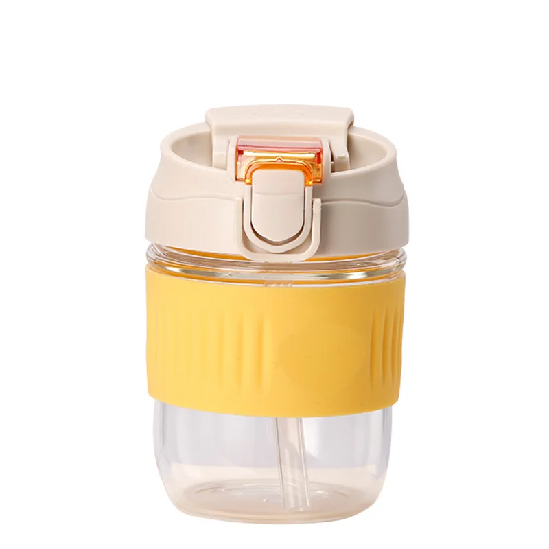 

350/550ML Glass Coffee Cup Tea Mug Portable Water Bottles with Lid Straw Milk Juice Tumbler Heat Resistant Cups Office Drinkware