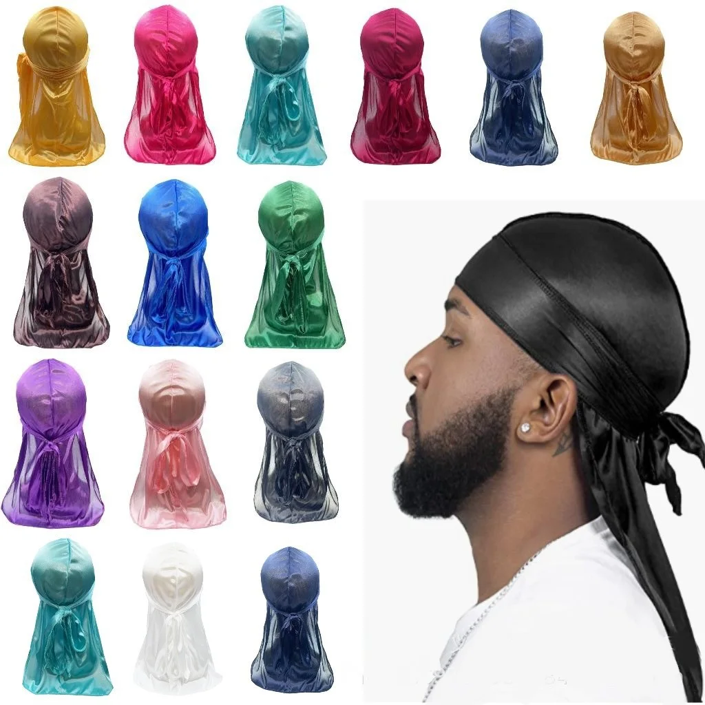 Bandane Setose Hip Hop Unisex Silky Satin Pirate Hat Edging Headwrap Elastico Uomo Copricapo In Raso Coda Extra Lunga