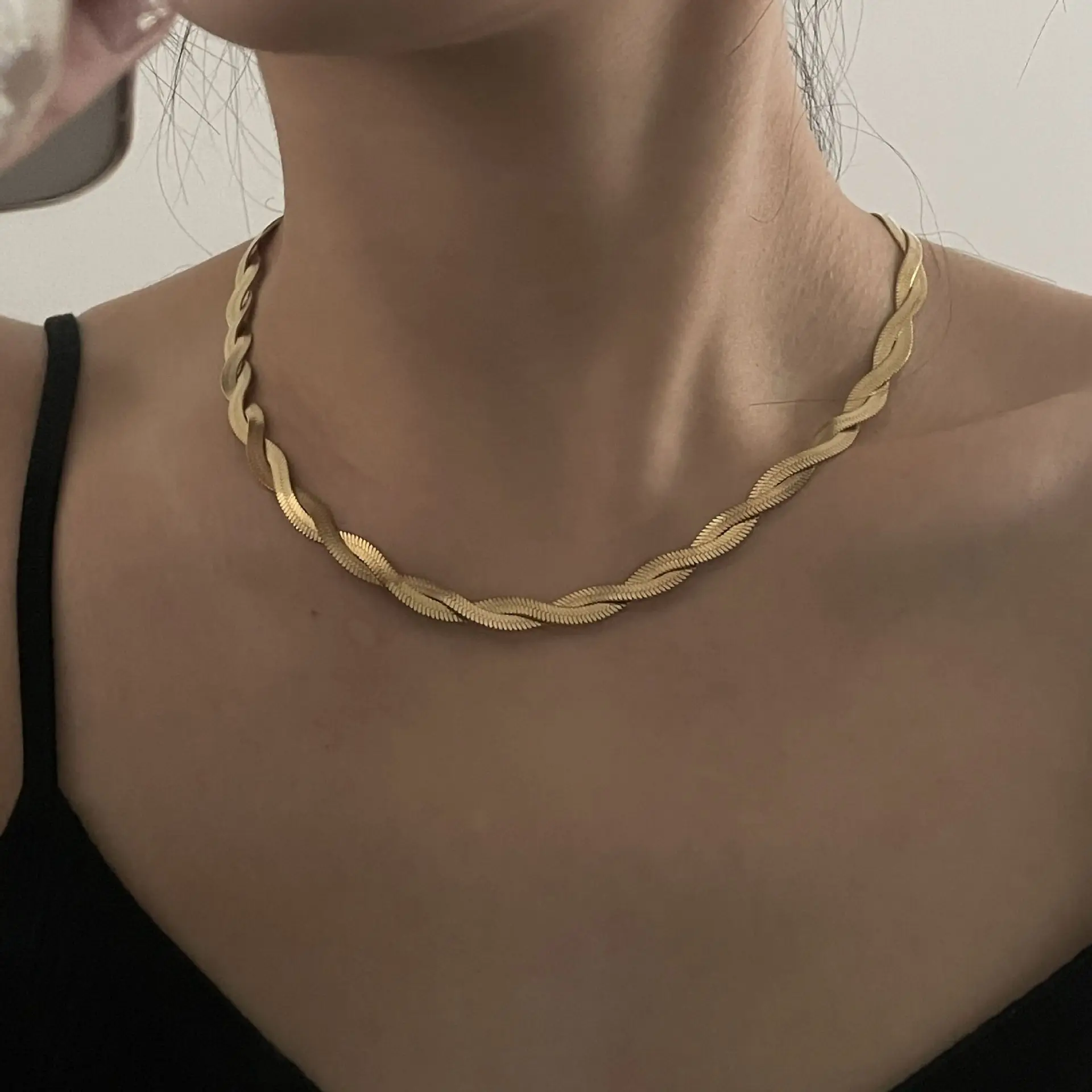 

Simple Gold Silver Flat Winding Weave Snake Necklaces & Bracelet For Women Man Trendy Charm Choker 2022 Jewelry Gift