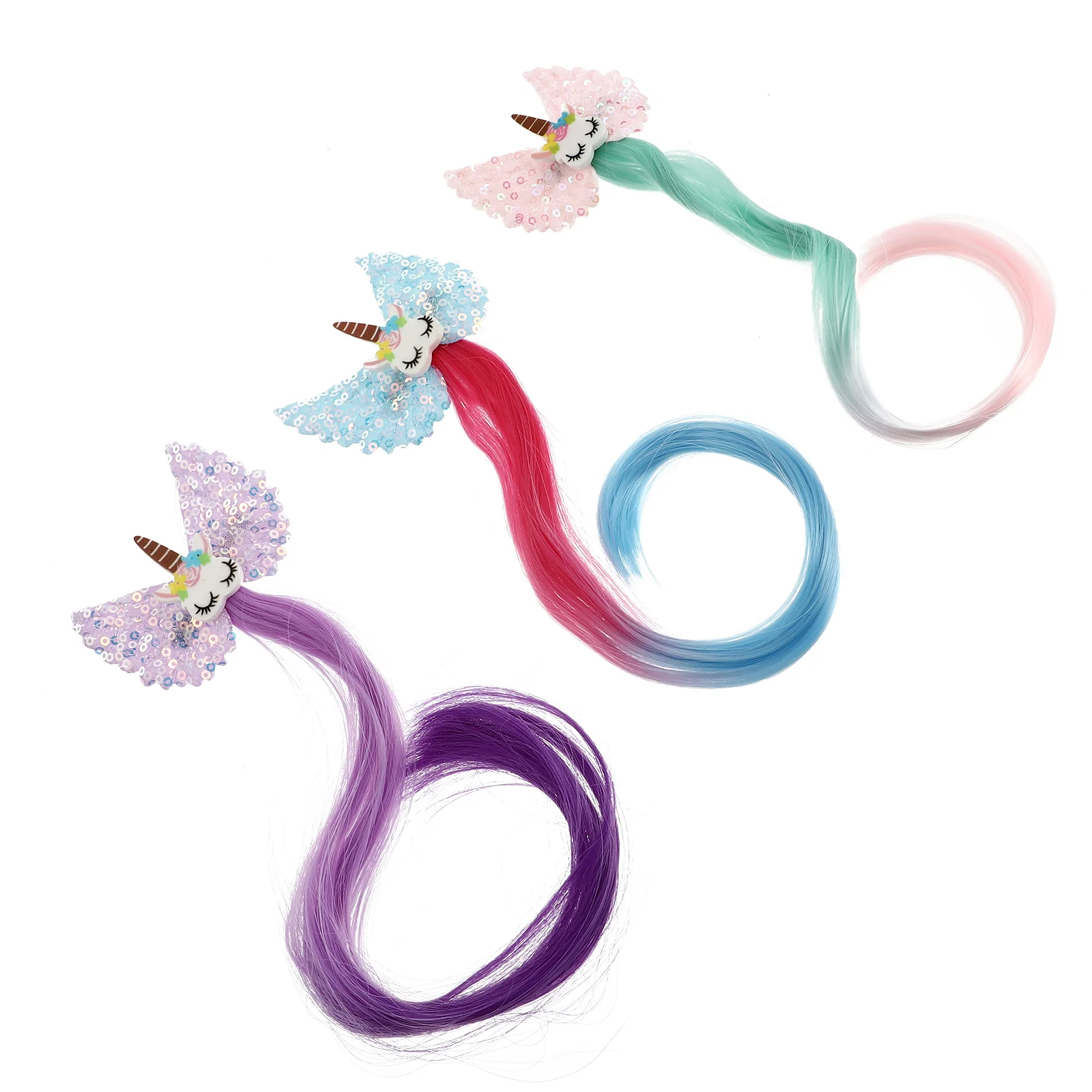 

3pcs Colorful Wigs Barrettes Ponytails Party Cosplay Costume Hair Accessories