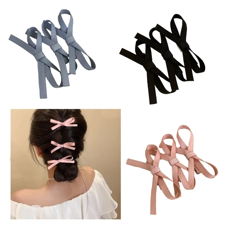 

Sweet Ballet Ribbon Bow Hair Clip Lazy Hairpin Duckbill Hairclips Hair Barrettes Women Side Bangs Hair Styling Tool 3PCS