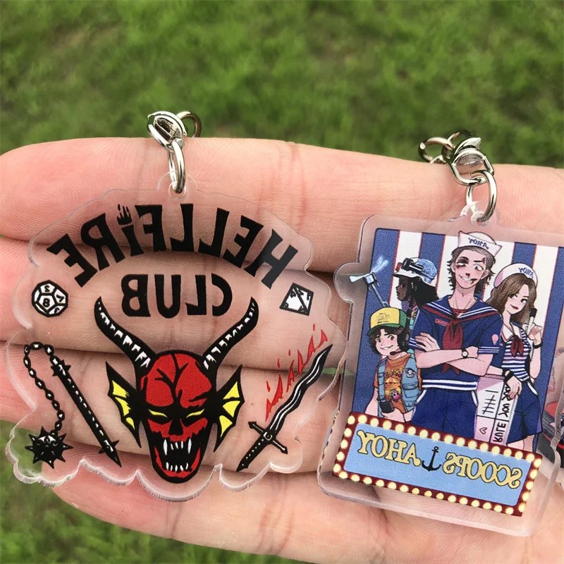 

Movies Stranger Things Season 4 Hellfire Club Keychain Cartoon Cosplay Accessories Joyce Byers Mike Wheeler Badge Gift