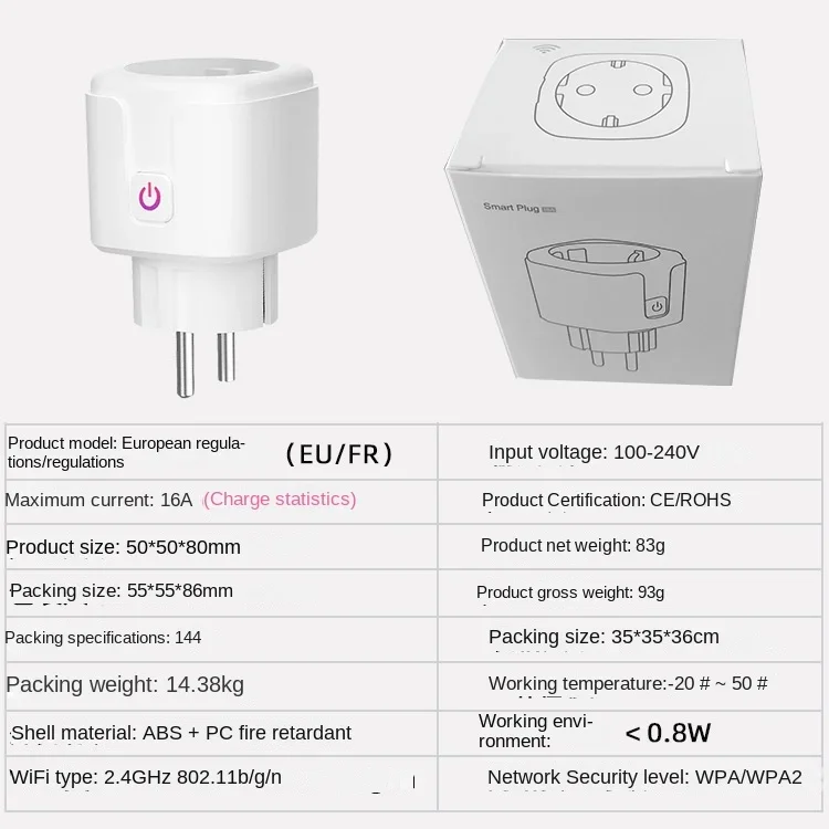 Европейская умная розетка Tuay с Wi-Fi 16 А вилкой для измерения мощности поддерживает