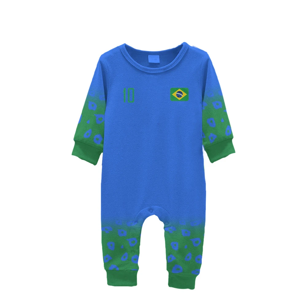 Jumeast Brazil Football Jerseys Graphic Jumpsuits Flag Soccer 2022 Printed T Shirty Blue Cotton Sports One-Piece Baby Clothes