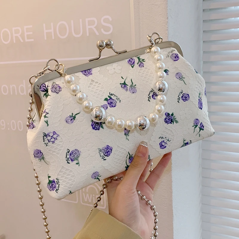 

Цветочная печать свадебная сумка сцепления роскошный жемчужный ручка сумочка для женщин элегантный вечерний мешок моды леди кроссовки