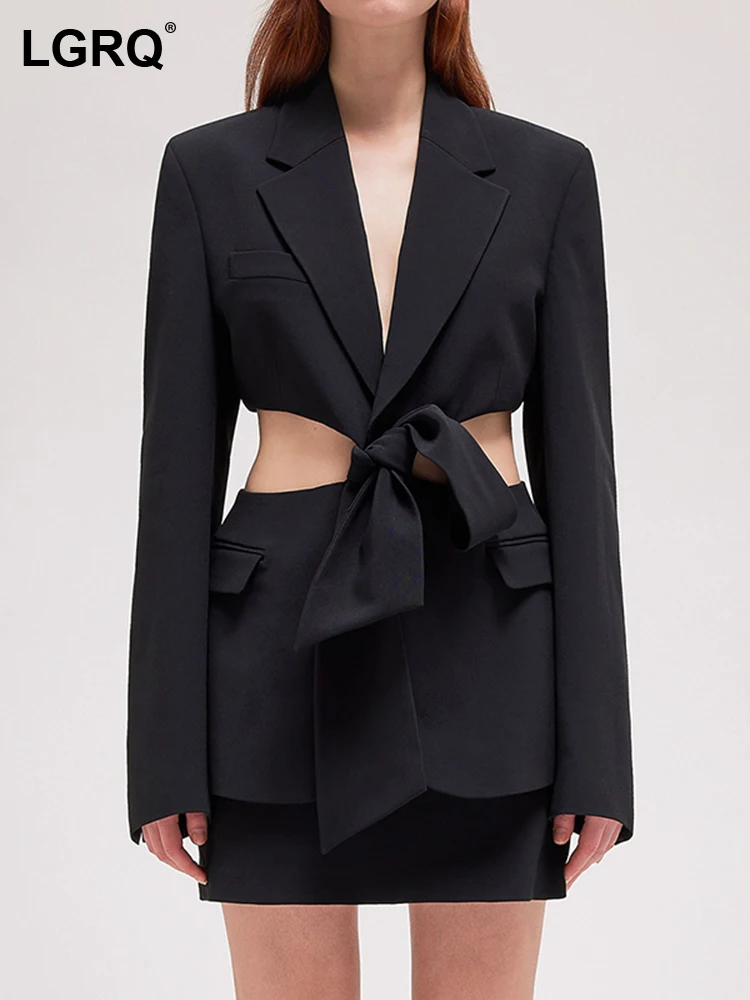 

LGRQ 2023 Summer New Fashion Women's Blazer Solid Notched Long Sleeve Slim Show One's Waist Party Suit Jackets Female 19J2596