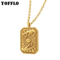 tofflo stainless steel jewelry two handed bead square pendant necklace female embossed clavicle chain bsp357