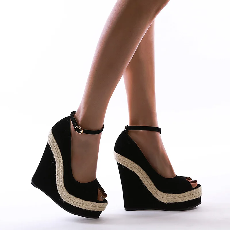 

2022 Summer New Fashion Fish Mouth 16 Cm High Heels Are Large Size 35-42 Yards Platform Shoes Wedge Heel Open-toed Sexy Sandals