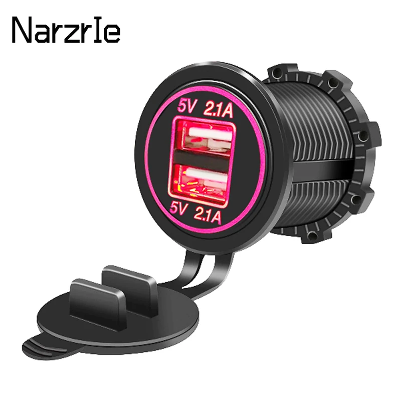 

Car Universal Cigarette Lighter Socket Dual USB Charger For Motorcycle Truck ATV 12V-24V Fast Charging Phone Charge 5V 2.1A/2.1A