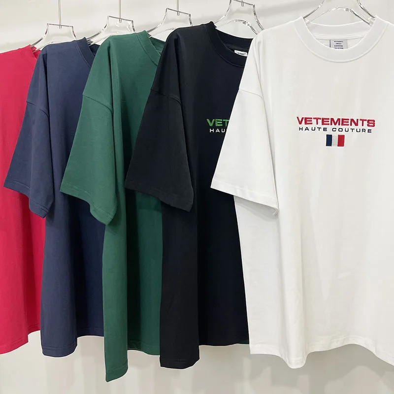 

2023ss VETEMENTS T-Shirts Men Women 1:1 Embroidered National Flag Letters Logo Oversized Short Sleeves