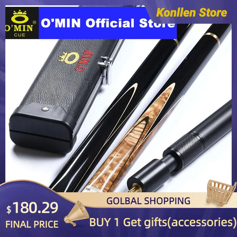 

O'MIN GUNMAN Snooker Cue 3/4 Piece Snooker Cue Kit with O'MIN Case with Telescopic Extension 9.5mm 10mm Tip Snooker Stick Kit